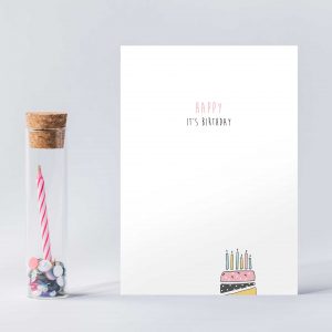 wenskaart – verjaardag + glazen flesje met kaarsje